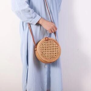 Straw Studios Woven Rattan Bag With Shoulder Bag NWOT✨